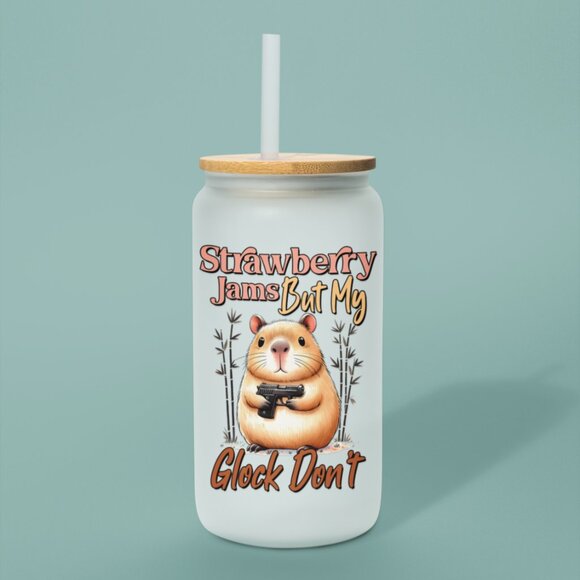 Strawberry Jams Mug, But My Glock Don’t, Iced Coffee Tumbler, Funny Capybara - Picture 6 of 7